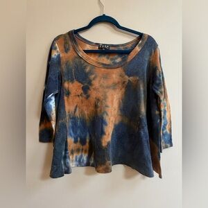 Poof USA New York Tie Dye Waffle Knit Three Quarter Sleeve Boho Casual Shirt Top